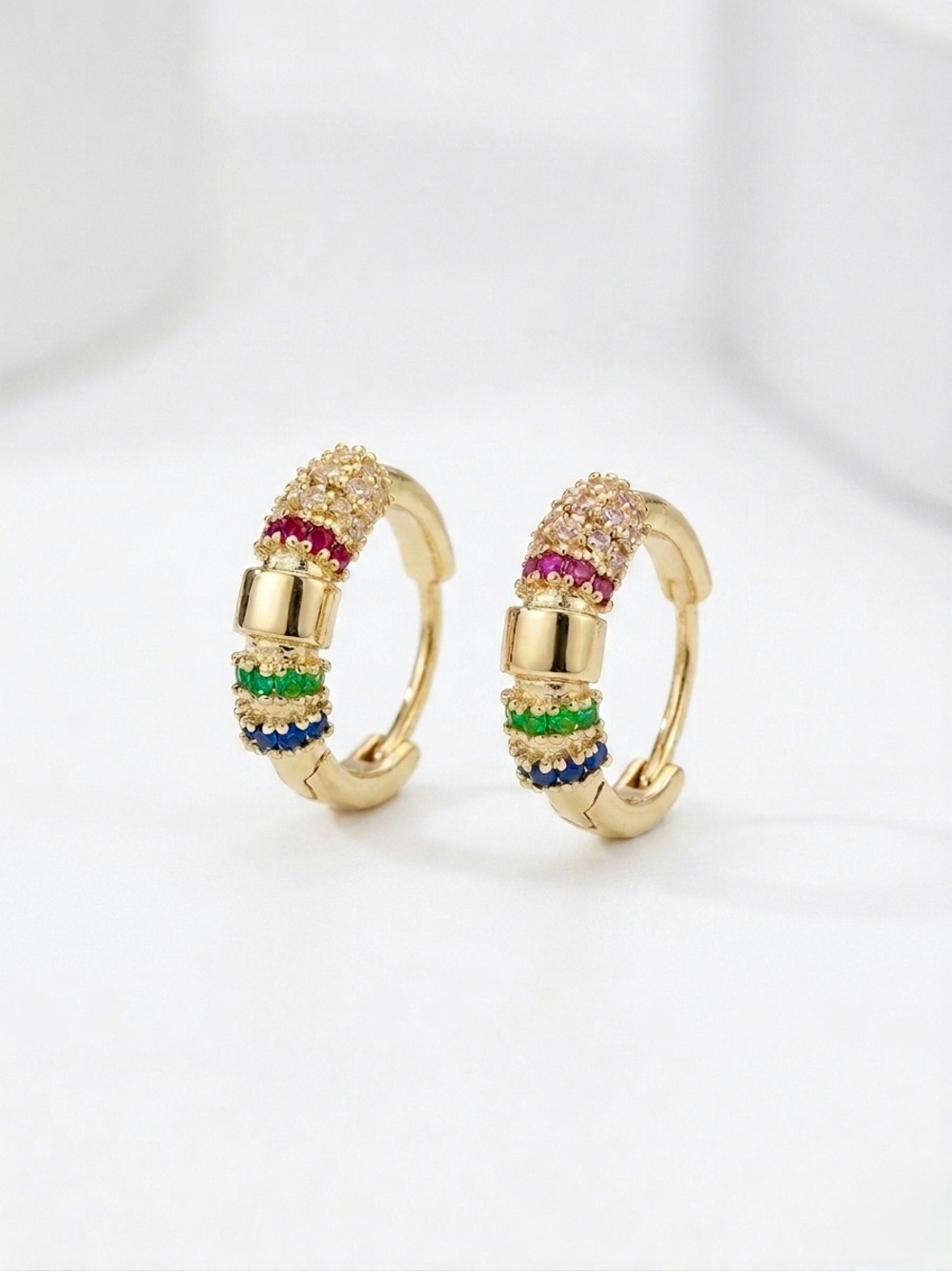 14K Gold Plated Multi-Color Pavé Hoop Earrings | Minimalist Dainty Jewelry